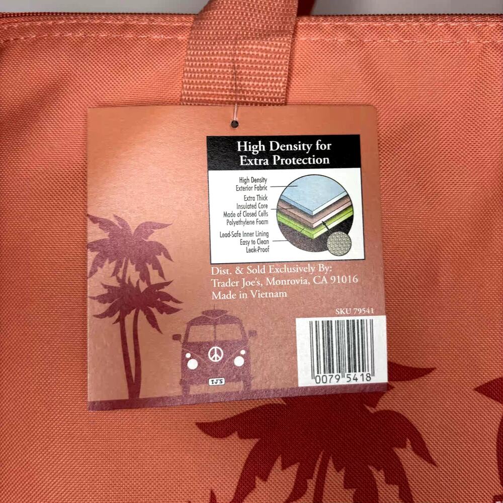 Trader Joe’s Large Reusable Insulated Cooler Bag Shopping Tote Peach Orange NWT! - Picture 5 of 14